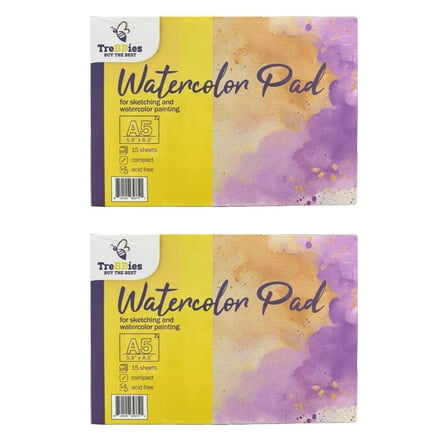 Trebbies Watercolor Pad 2 Pack - 5.8" x 8.3" Sketchbook, 15 Sheets Cold Pressed Paper, Acid-Free, Compact, Textured for Watercolor, Ink & Mixed Media -Ideal for Artists, Beginners & Travel Painting