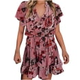 thumbnail image 2 of SMihono Robe Bohème d'Été pour Femmes Grande Taille Mode d'Été pour Femmes Décontractée à Col en V Ample à Imprimé à Manches Courtes Robe à Empiècements, 2 of 7