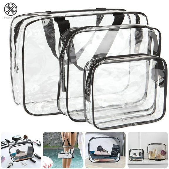 Luxtrada Clear Cosmetic Makeup Zipper Bag PVC Vinyl Plastic Toiletry for Travel Accessories Organizer, 3 Piece Set