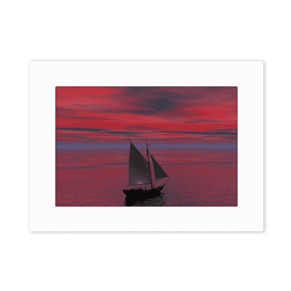 Ocean Red Sky Boat People Picture Photo Mount Frame Picture Art Painting Desktop 5x7 inch