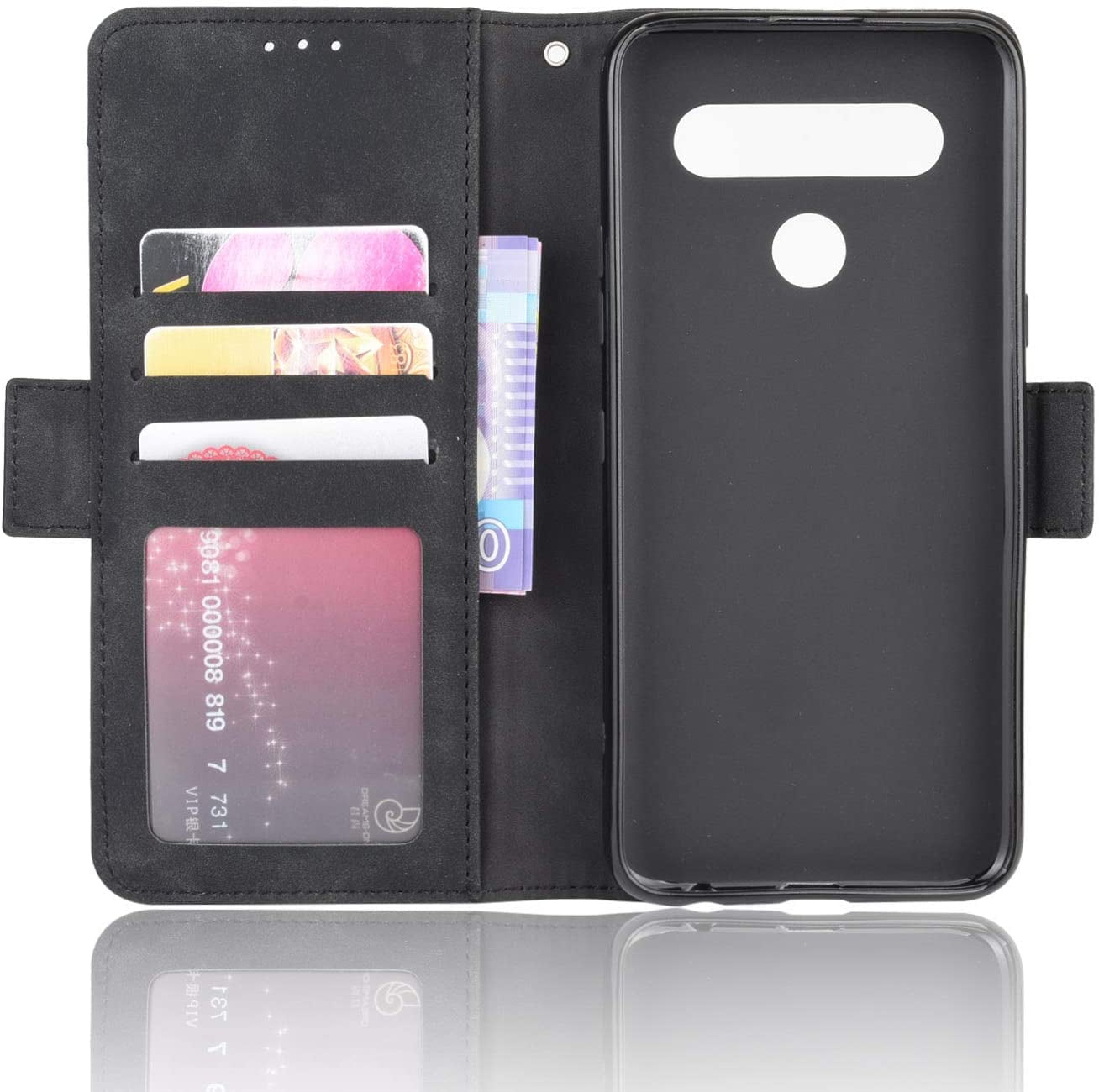 Wallet Case for LG K61 LG K61/LG Q61, Blue Unique 5 Card Slots Magnetic Closure Kickstand Shockproof PU Leather Flip Case for LG K61/LG Q61