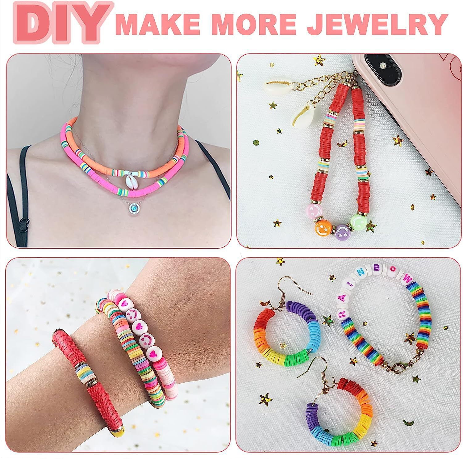 Clay Beads Bracelet Making Kit, Earth-Toned Colors Clay Beads and Letter Beads with Bead Spinner, Friendship Bracelet Making Kit for Adults, Gift for Bead Lovers, Style 7