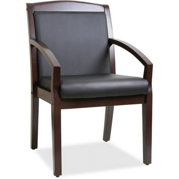 Lorell Sloping Arms Wood Guest Chair Black Bonded Leather Seat - Black Bonded Leather Back - Espresso Wood Frame - Four-legged Base - 20.13" Seat Width x 17.38" Seat Depth - 23.3" Width x 24.4" Depth