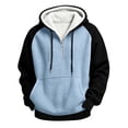thumbnail image 3 of Zvmxot Mens Thick Fleece Lined Hoodies Colorblock Quarter Zip Textured Drawstring Pullover Sweatshirts with Pocket Casual Hooded Sweatshirt, 3 of 6