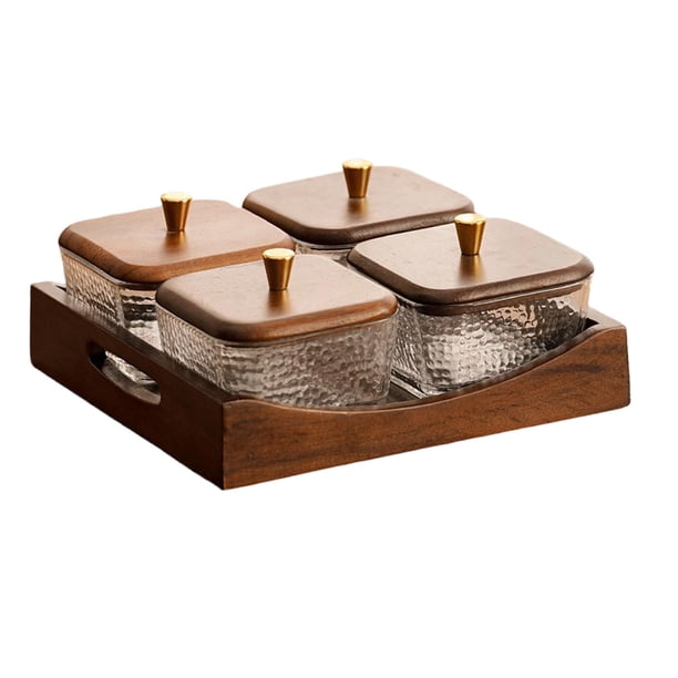 Bandeja de servir dividida, bandeja multiusos para aperitivos, caja de almacenamiento de alimentos, bombonera Cuadrado de 4 compartimentos