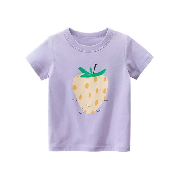Baby Girl Summer Clothes Toddler Kids Girls Summer Cartoon Strawberry Print Short Sleeve Casual T Shirt Lightweight Breathable Soft Top Purple 9 Years-10 Years