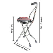 Yescom Medical Portable Folding Walking Stick with Seat Four Legged Travel Hiking Cane Chair Stool Eldely Care Aid