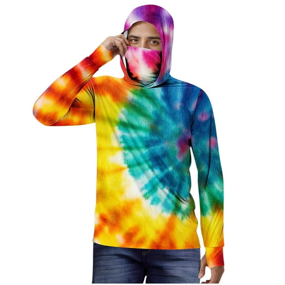 Hoodies for Men Sun-Protective Casual Tops Pullover Hoodie Face Mask Tie-dye Sweatshirts 5XL