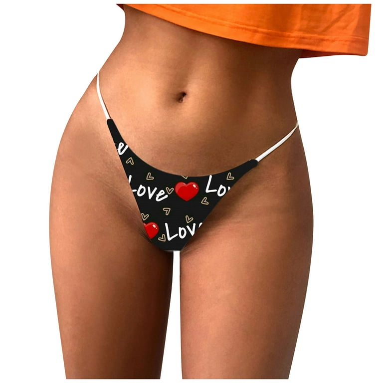 Sksloeg Plus Size Thongs Heart Printed Cotton Underwear Low Rise Panties  Woman G-String Thongs Bottom,Red XXL 