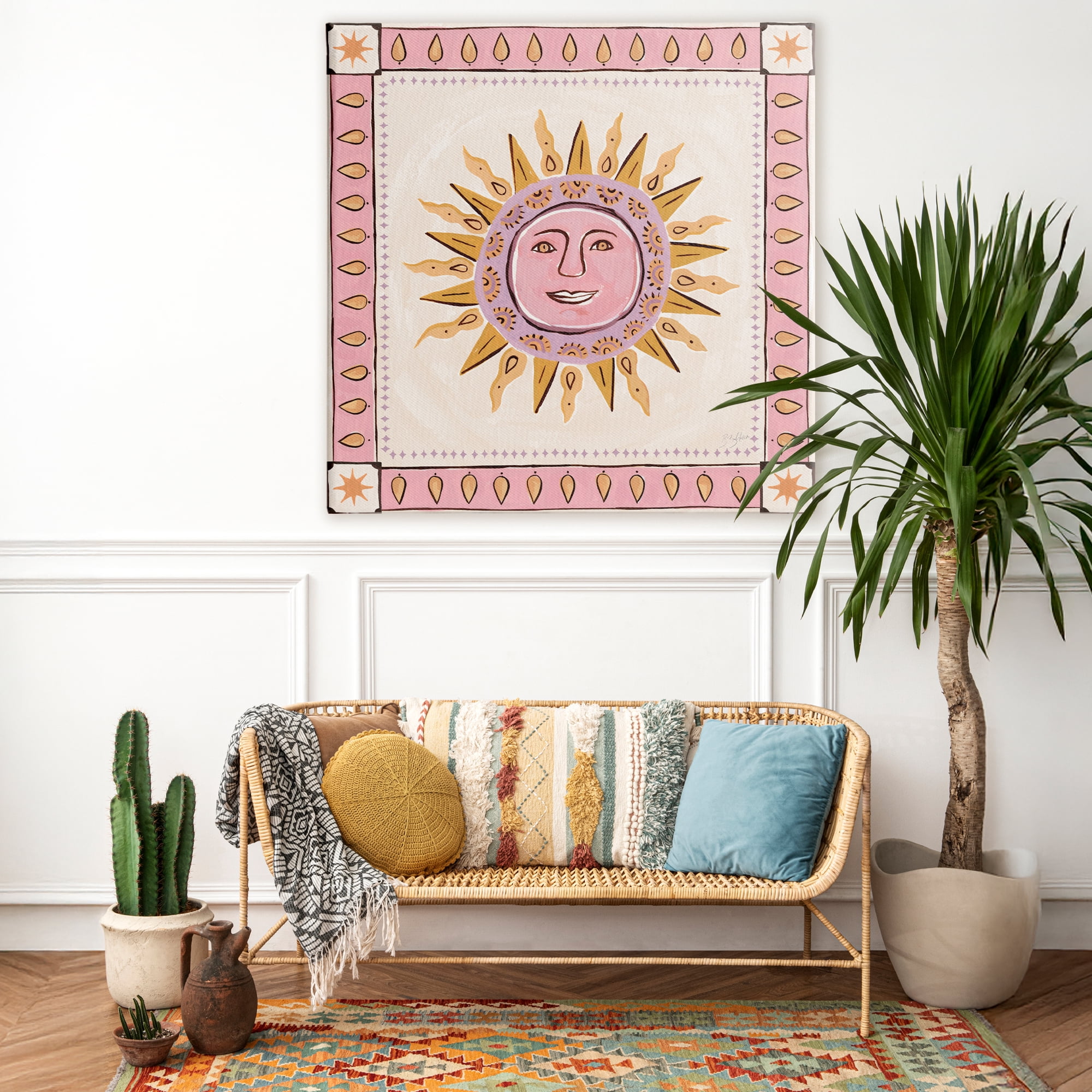 Stupell Industries Smiling Sun with Pink Border Canvas Wall Art, design by Two If By Sea Studios