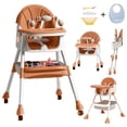 thumbnail image 4 of YYuan 4-in-1 Portable Baby Dining Chair, Convertible High Chair with 5-Point Harness, Meal Tray and Toy Holder, Brown, 4 of 10