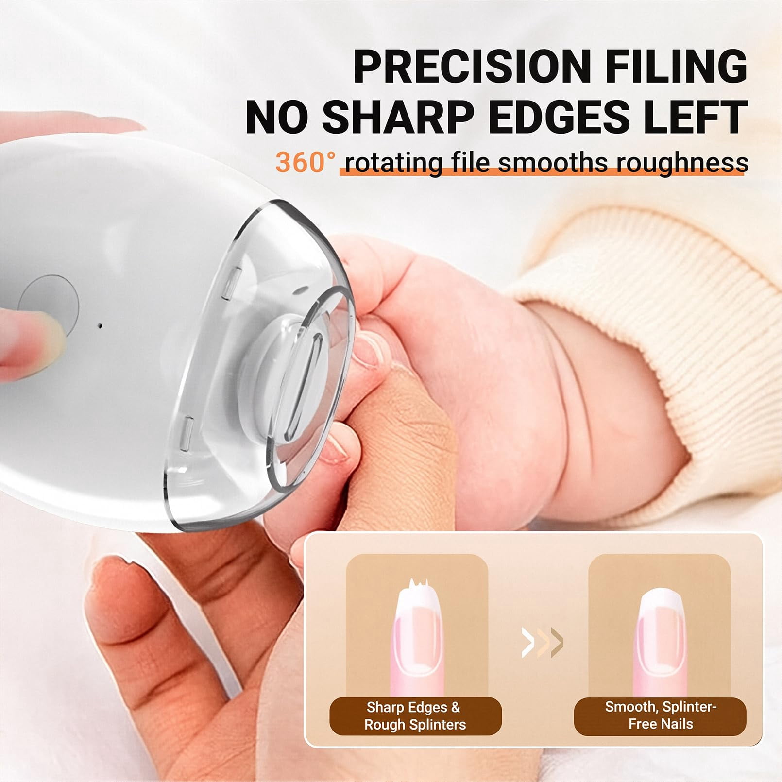 Saker Electric Automatic Nail Clipper - Rechargeable 3-Speed Nail Trimmer with Built-in Light, Compact for Senior & Travel Nail Care
