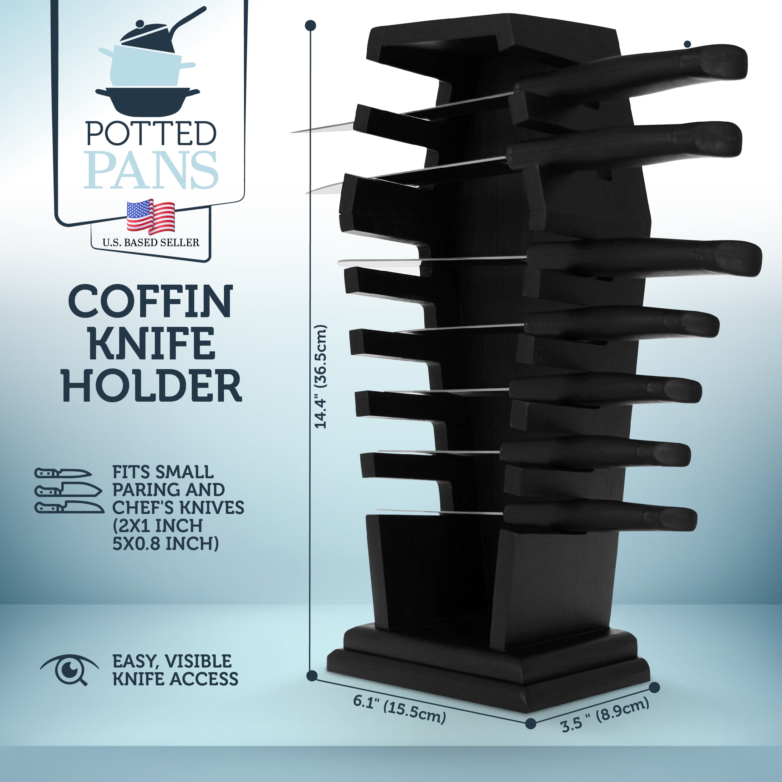 Potted Pans Spooky Kitchen Coffin Shelf Knife Block - Gothic 7 Blade Knife  Stand 