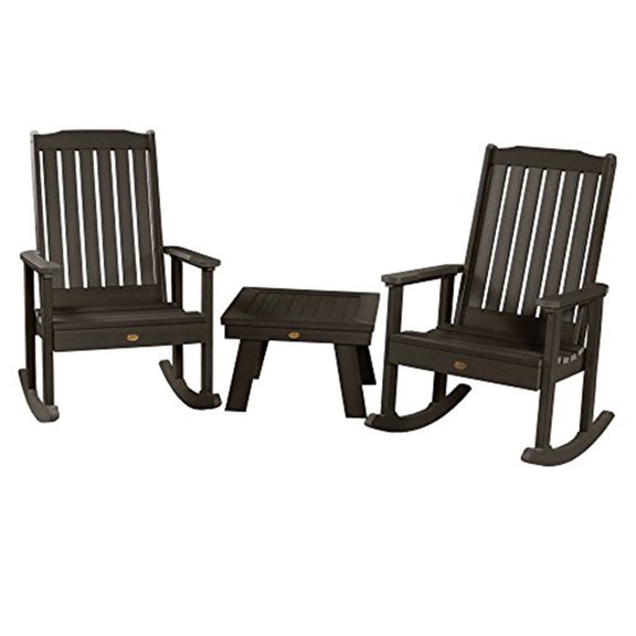Highwood 3-pc Lehigh Rocking Chair Set - 2 Lehigh Rockers and 1 Adirondack Side Table, Outdoor, Eco-friendly, Synthetic Wood