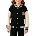 thumbnail image 2 of Coerni Boys & Girls Varsity Jackets Contrast Long Sleeve Embroidery Bomber Jackets Button Down Cardigan Baseball Coats, 2 of 7