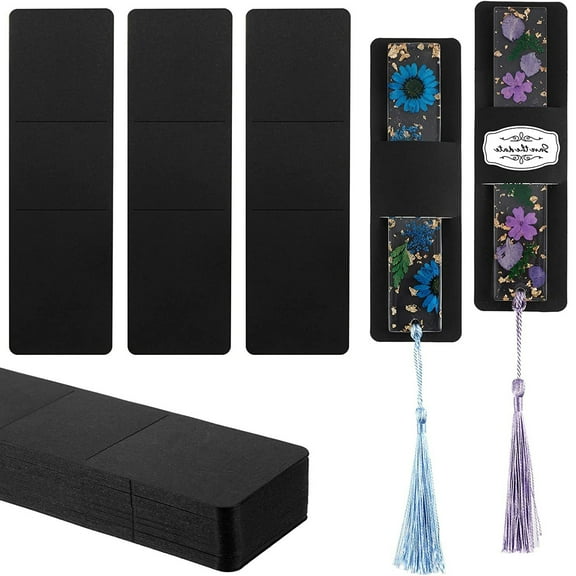 50-Pack Kraft Paper Bookmark Sleeves - Resin Bookmark Holder Covers for DIY, Display, Storage & Packaging - Reading Accessory & Craft Supply (Black)