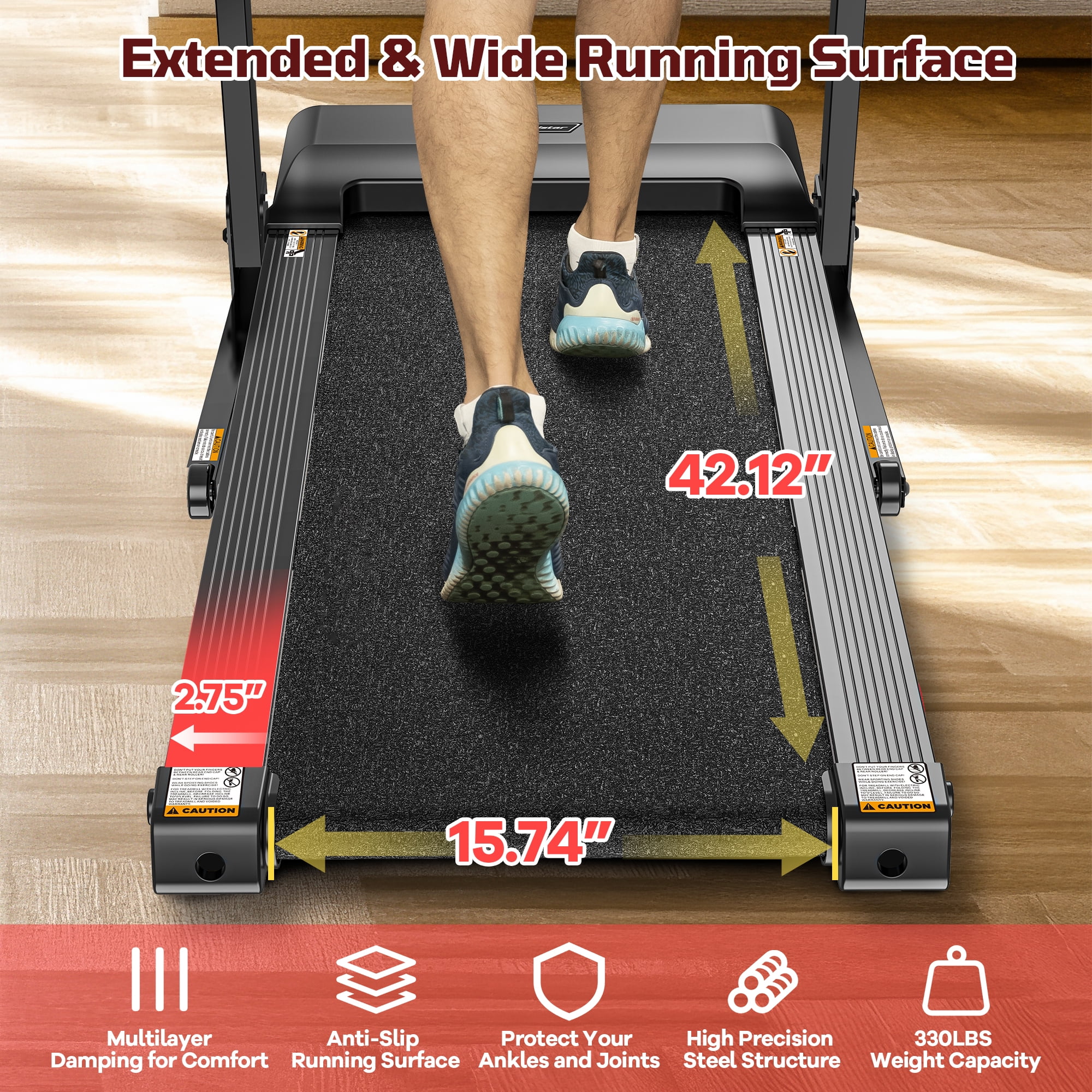 3.5HP Folding Treadmill, 300-400lb Capacity, 12% Incline Treadmills for Home Running and Walking Max 7.5MPH Speed, Foldable Treadmill Running Machine with APP & Bluetooth