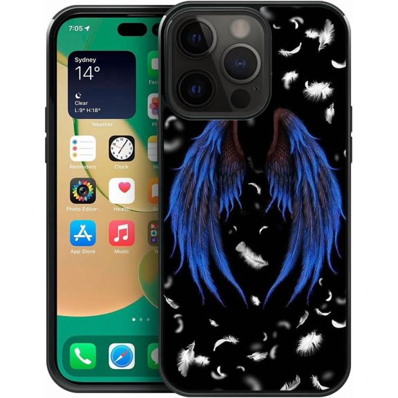 Compatible with iPhone 15 Pro Max Case, Pattern Design Hard PC Back Cover Non-Slip Soft TPU Protective Case for iPhone 15 Pro Max for Women 6.7inch-Angel Wings