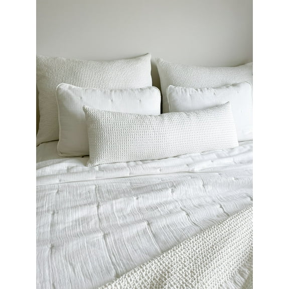 Cool Cotton White Waffle Weave Pillow 14x40 Pillow Cover / White