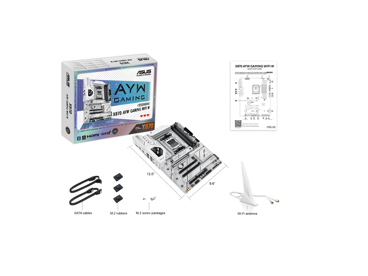ASUS X870 AYW GAMING WIFI W AMD X870 AM5 ATX motherboard, 12+2+1 80A DrMOS power stages, DDR5, PCIe 5.0 Ready, PCIe 5.0 x16, 3x M.2, Wi-Fi 6, 2.5Gb LAN, HDMI, USB4, USB 20Gbps Type-C, Aura Sync
