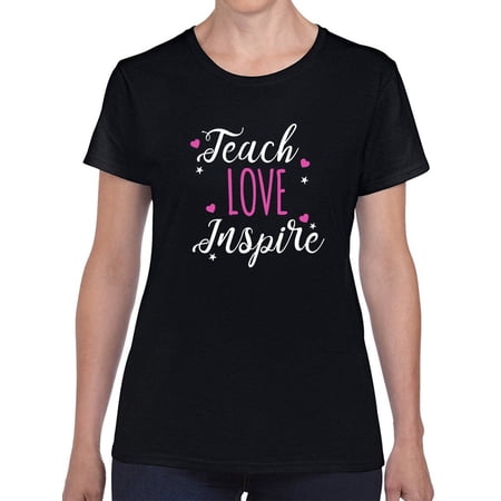Teach Love Inspire Hearts Graphic Women Black T-Shirt Female XX-Large
