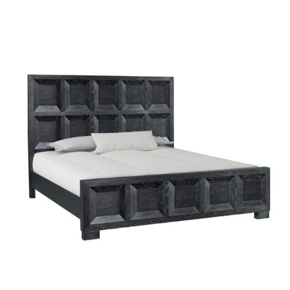 Kizie King Bed, Classic Recessed Panel, Weathered Black Solid Wood