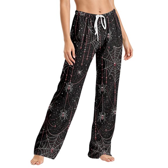QWKLEAJ Halloween Pajama Pants Women Loose Fit Elastic Waist Lounge Pants Holiday Party Sleepwear Casual Home Trousers Pumpkin Cat Print Long Bottoms Comfy Nightwear