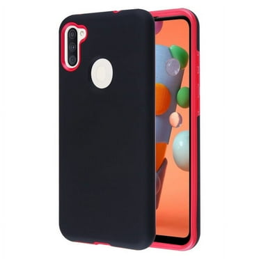 Samsung Galaxy A11 Phone Case Slim Hybrid Armor Shockproof Impact [Shock Absorption] Rubber Dual Layer Rugged Protective Hard PC Bumper Frame & Soft TPU [BLACK RED] Cover for Samsung Galaxy A11