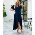 thumbnail image 3 of Women's Elegant V Neck Ruffle Sleeve Maxi Dress Solid Color Flowy Formal Cocktail Party Wedding Guest Work Dresses, 3 of 10