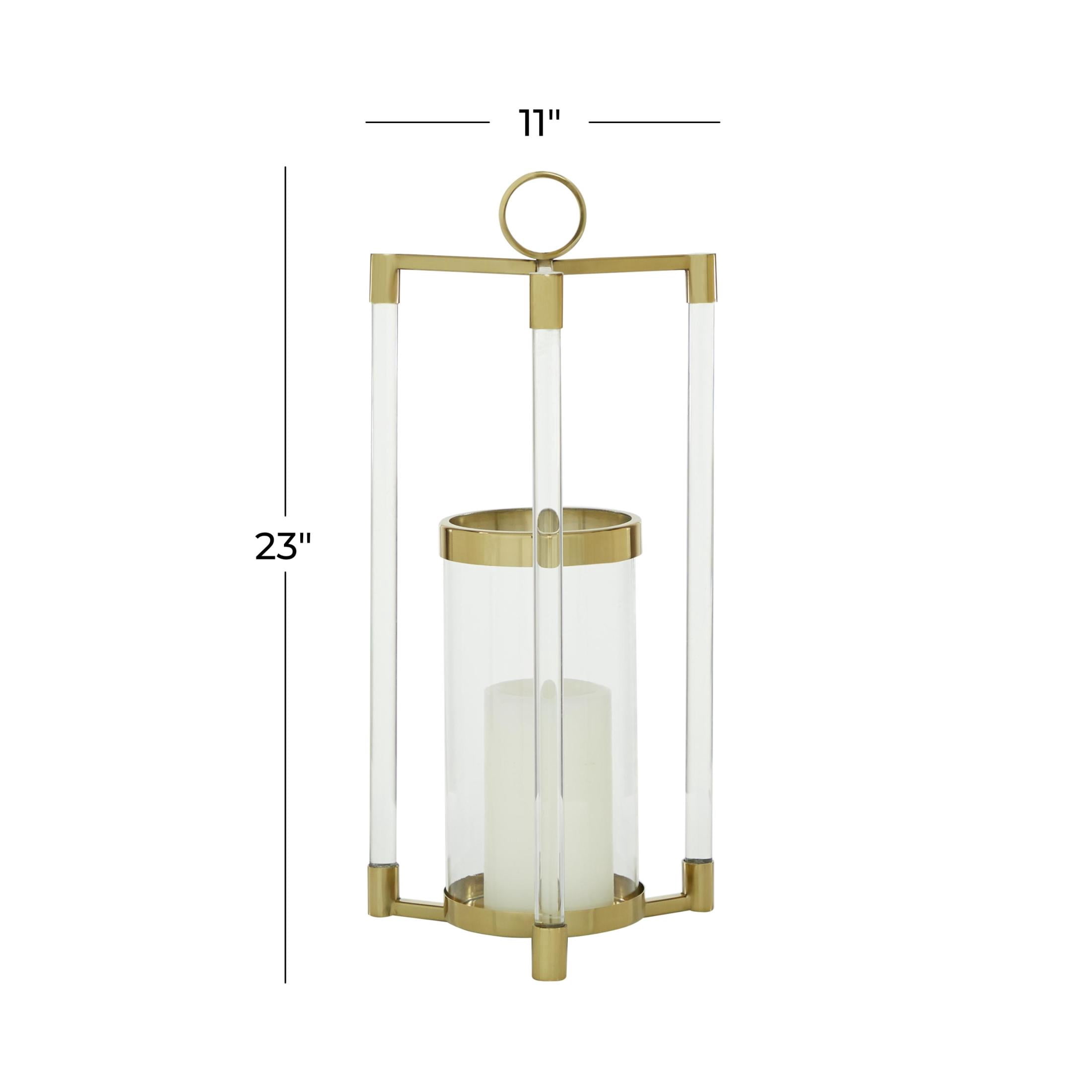 DecMode Gold Stainless Steel Metal Decorative Candle Lantern with Acrylic Accents