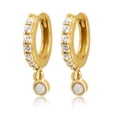 thumbnail image 4 of 18K Yellow Gold Plated Sterling Silver CZ Pave Faux Opal Drop Huggie Earrings, 4 of 7