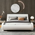 thumbnail image 2 of Allewie Full Size Platform Bed Frame with Curved Adjustable Headboard, Faux Leather Upholstered Style, 10'' Mattress Recommended, White, 2 of 8