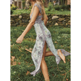 thumbnail image 3 of Women Long Bodycon Dress Floral Print Lace Patchwork Cutout V-Neck Sleeveless Dress Summer Slit Backless Beach Party Sundress, 3 of 5