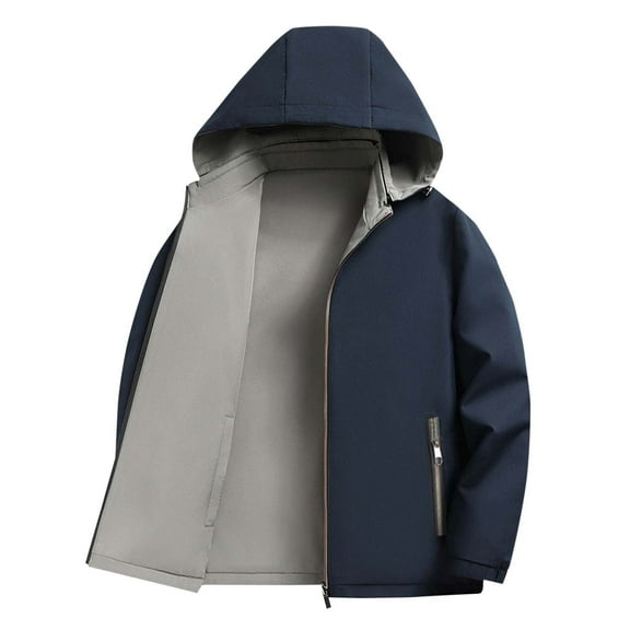 Levmjia Men's Reversible Jacket Nylon Windbreaker with Detachable Hood Lightweight Zip Pocket Coat Casual Outdoor Wear Solid Color Two-Sided Windproof Jacket L-4XL