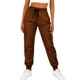 thumbnail image 2 of YOIAVAIOY Women Lightweight Waffle Jogger Drawstring Elastic Waist Cargo Pants Tapered Leg Soft Workout Travel Lounge Trousers Brown XL, 2 of 9