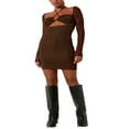 thumbnail image 1 of Robe Mini Sexy Dos Nu Moulante Coupe Basse Manches Longues Robe Cocktail Lacée Froncée Robe de Soirée Club, 1 of 5