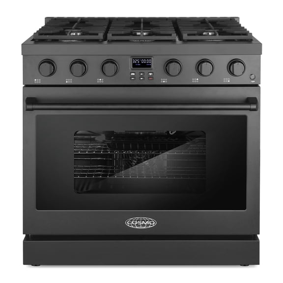 Cosmo 36 in. Lumin Collection 6.0 cu. ft. Gas Range, 6 Burners, Convection Oven in Matte Black