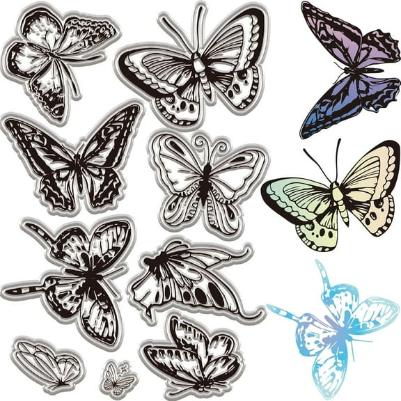 Butterfly Clear Stamps Rubber Stamps Transparent Vintage Stamp Reusable Insect Silicone Seals for Holiday DIY Crafting Scrapbooking Card Making Decoration Mixed Color DIY