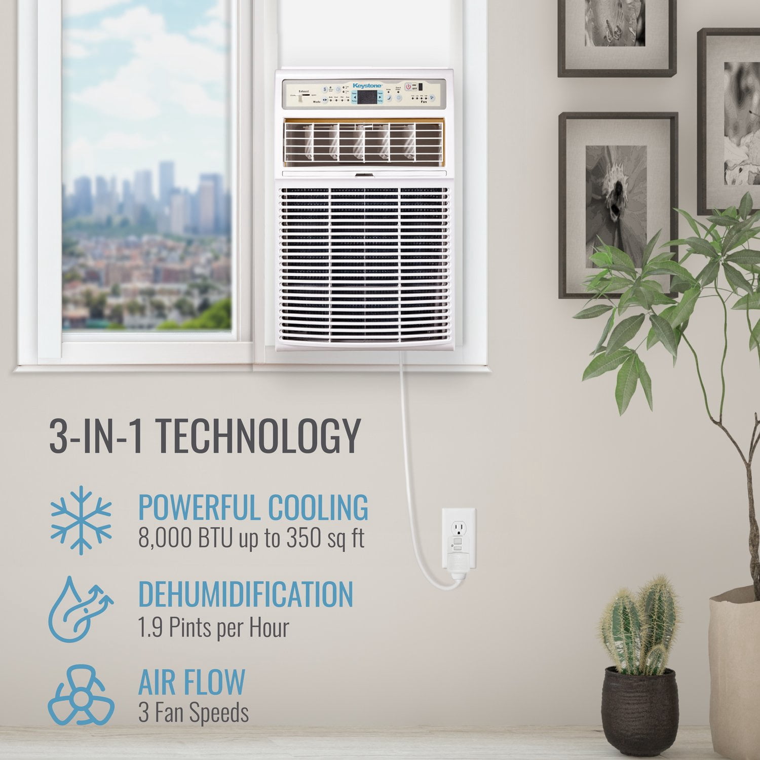 Keystone New 8,000 BTU 350 Sq Ft Slider/Casement Window Air Conditioner, White