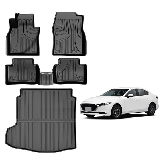 DIKSOAKR Floor Mats & Cargo Liner Fit For Mazda 3 2019-2026 (Only Fits Sedan Models) All Weather Protection TPE Floor Liners Front & Rear Row Full Set Car Accessories