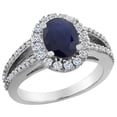 thumbnail image 1 of 10K White Gold Natural Blue Sapphire Halo Ring Oval 8x6 mm with Diamond Accents, size 7, 1 of 4