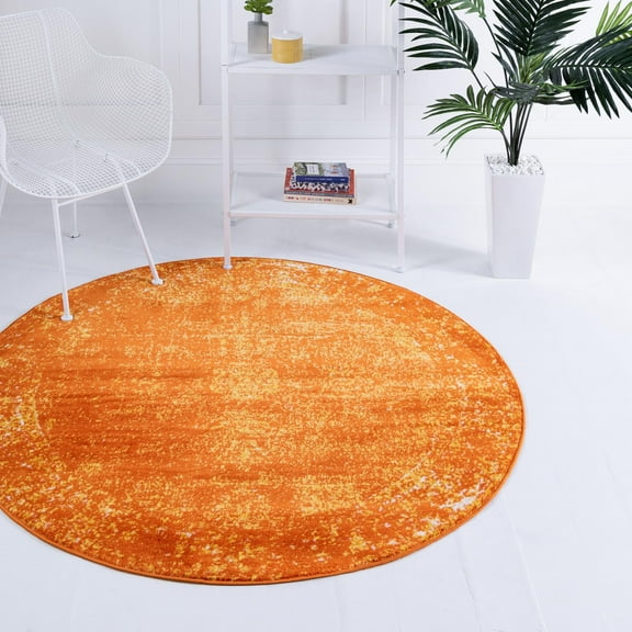 Rugs.com Monte Carlo Collection Rug – 5' Round Orange Medium Rug Perfect For Kitchens, Dining Rooms
