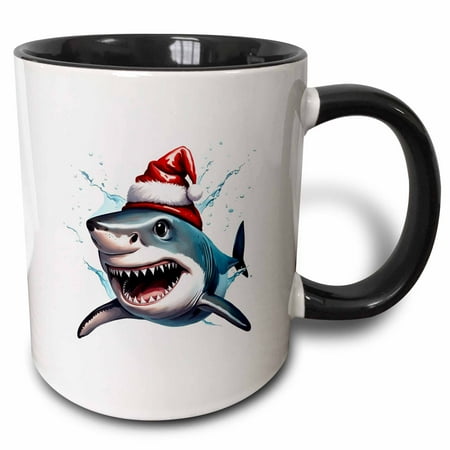 3drose Santa Jaws Christmas Shark Cartoon Art 15oz Two-tone Black Mug