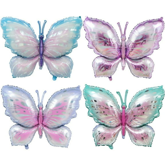 Butterfly Balloons, 4pcs Butterfly Decorations Pink Blue Fairy Foil Balloons for Birthday Wedding Girls Party Baby Shower Decor Supplies