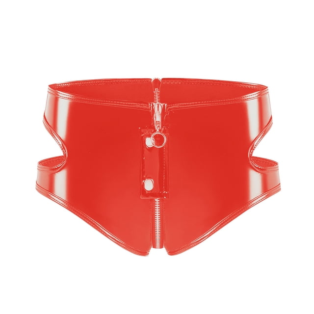 Rbaofujie String pour Femmes en PVC Verni Uni Aguichant à Fermeture Éclair Style Ouvert sous-Vêtements String Femmes Gaine String