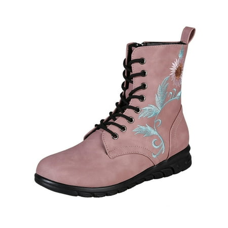 

TTQLVZJGSE Women s Business Casual Shoes with Heel Winter Embroidered Boots For Shoes Low-Heel Comfortable Outdoor Non-Slip Outdoor Boots Pink-37