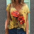 thumbnail image 2 of JINMGG Womens Tops Clearance under $5 Women's Summer Fashion Casual Printed Short Sleeve V-Neck Pullover Tops Yellow L, 2 of 3