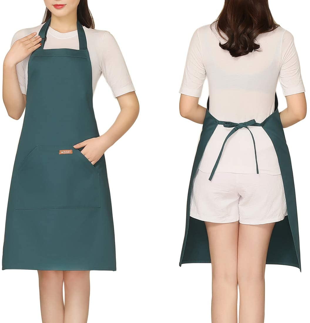 Bib Apron with Pockets for Women Canvas Adjustable Neck Smocks for