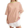 thumbnail image 2 of Women Home Casual Striped Pattern Round Neck Short Sleeved Pullover Color Block T Shirt Top, 2 of 5
