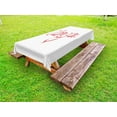 thumbnail image 1 of I Love You Outdoor Tablecloth, Swirling Letter Fonts in Red Color with Heart Shaped Dots Calligraphy Design, Decorative Washable Fabric Picnic Table Cloth, 58 X 84 Inches,Red White, by Ambesonne, 1 of 2